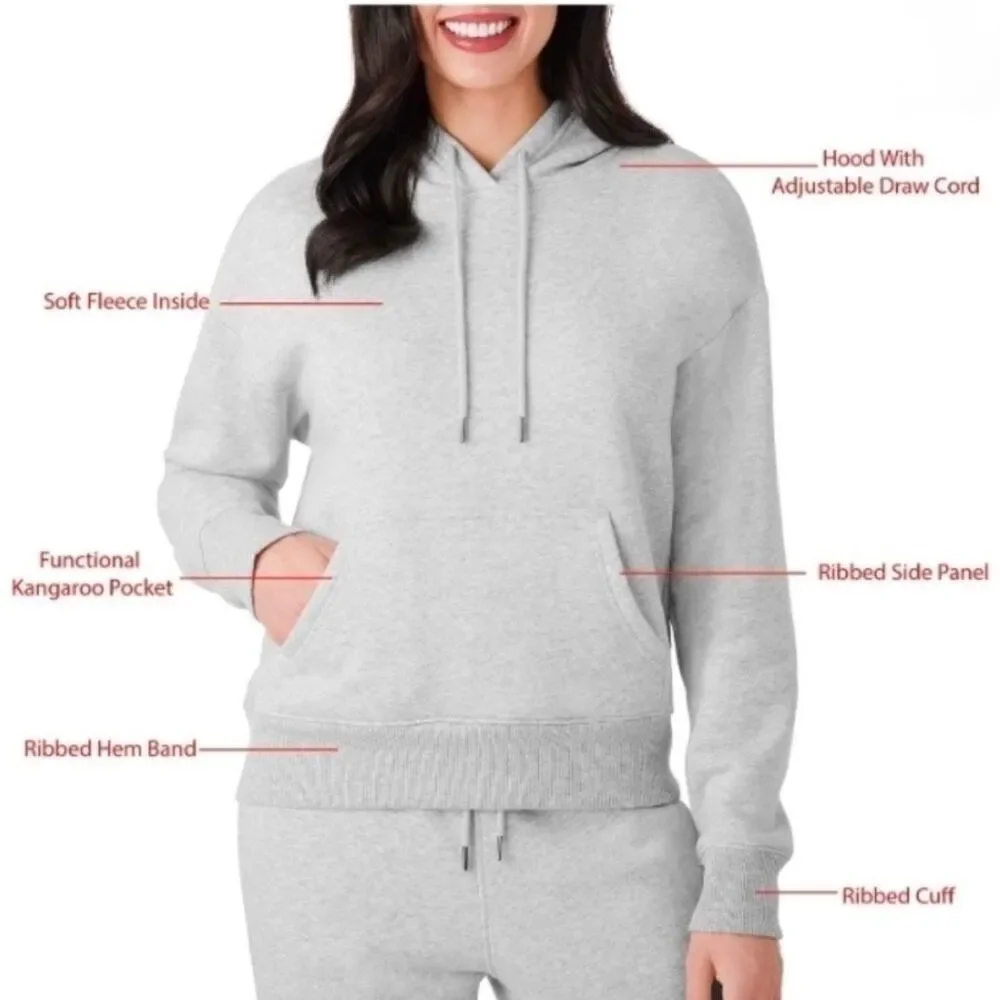 Member's Mark Women's Long Sleeve Relaxed Fit Fleece Hoodie - Light Grey Heather - Picture 6 of 7
